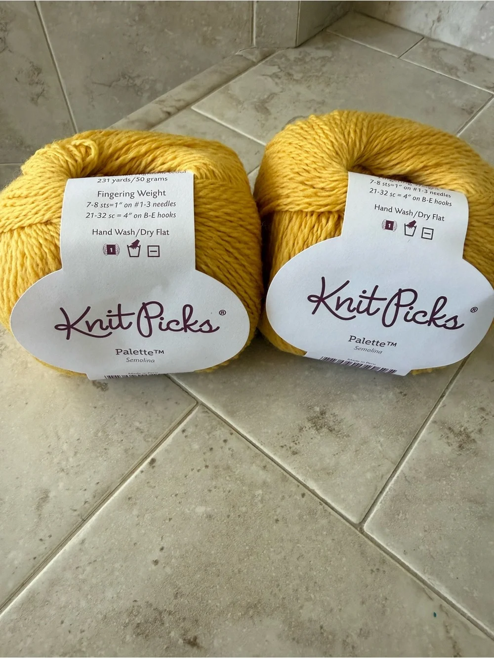 Knit Picks Palette Fingering Weight Yarn - Yellow - Semolina - 2 Balls